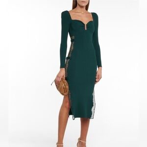 Self-Portrait Teal Long Sleeve Dress with Lace Accents